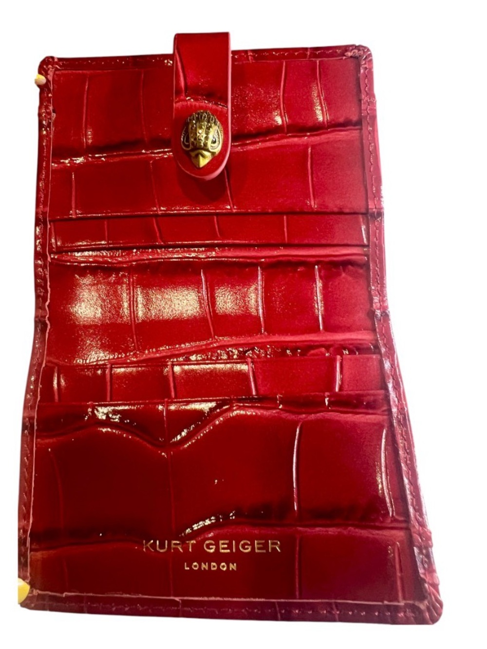 Kurt Geiger London Red Patent Croc-Embossed Card Holder Gold hardware NIB - Picture 2 of 3